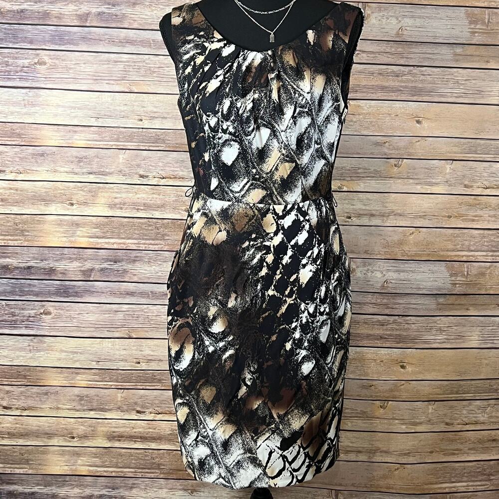 Connected Apparel Brown & Black Print Sleeveless Midi Dress Size 6